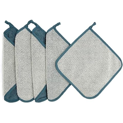 5 Pack Soft Weave Home Spa Bath Shower Exfoliating Massage Face Body Wash Cloths, Dual-Sided with Exfoliating Scrub and Soft Terry Cloth Towel Cover