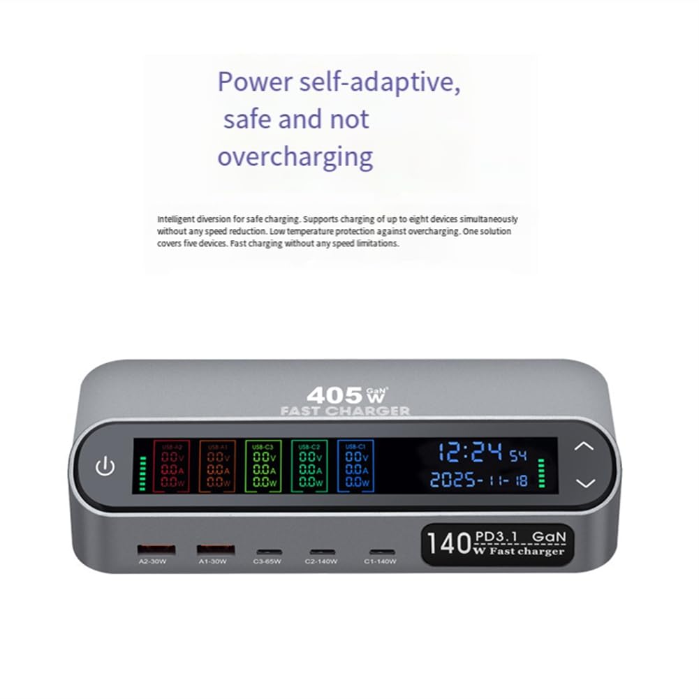 Spina EU 470W/405W Display LCD Schermo GAN Desktop Caricatore Multi-Port 140W Type-C Ricarica Rapida 470W