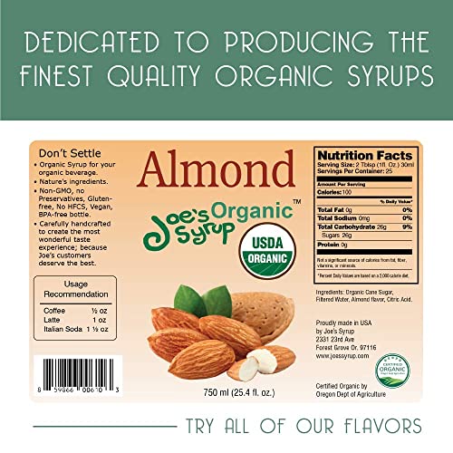 Joe’s Syrup Organic Flavored Syrup, Organic Almond, 750 Ml #TOP1