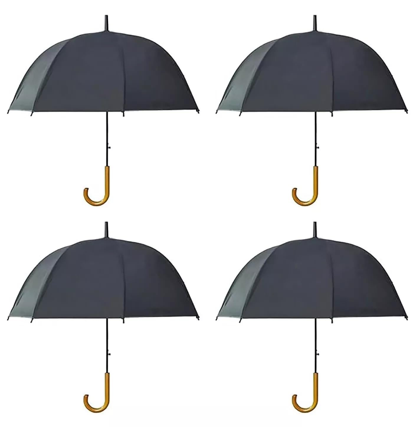 4 Pack Classic Black Umbrella Wooden Crook Handle Wedding Brolly Walking Mens Gents Wood Wedding Bridal Grooms Groomsmen Event Groomsman Event Party Rain Dome Bubble Ladies Mens Large Set For