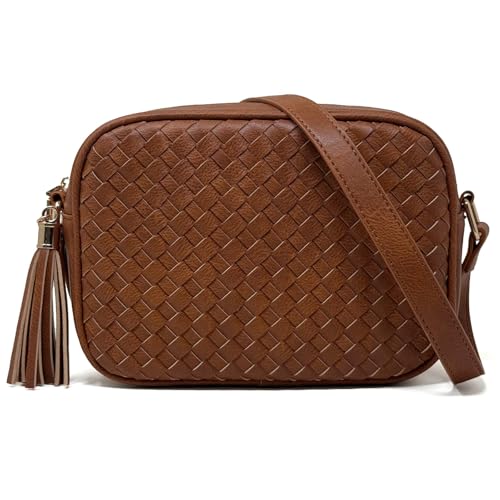 AFKOMST Woven Crossbody Bags for Women Small Fall Cross Body Purse and Boho Handbags with Tassels,Vegen Leather