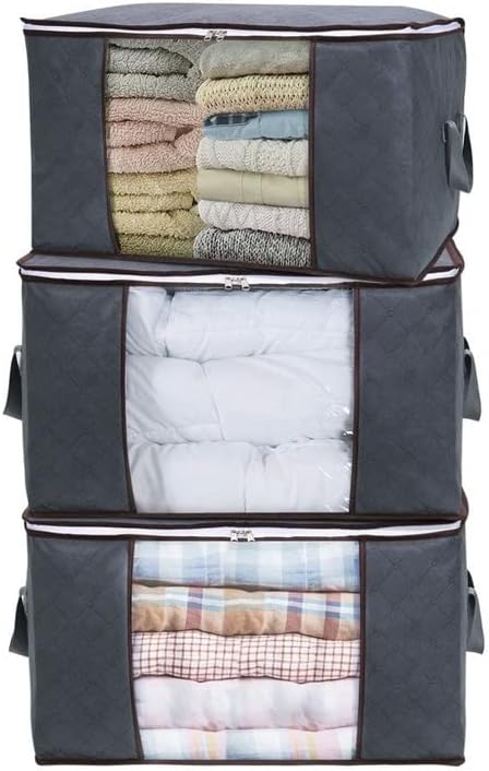Bolsas de almacenamiento (paquete de 3), organizadores de armario con tela duradera para empacar ropa de temporada, mantas, ropa de cama y apto para