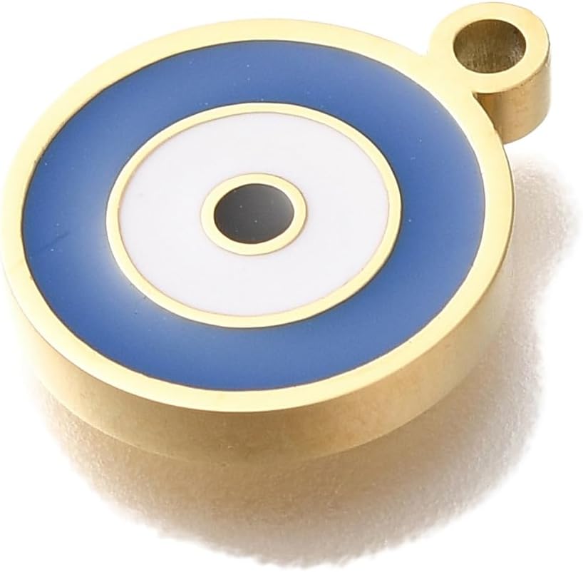 KitBeads 3Pcs Enamel Evil Eye Charms Stainless Steel Round Blue Eyes Charm for Jewelry Making Necklaces Bracelets Crafts Bulk - Image 3