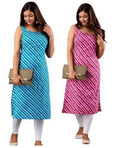 Image of Women's Straight Fit Printed Crepe Kurta, Casual Wear Kurti Combo Design No 9002