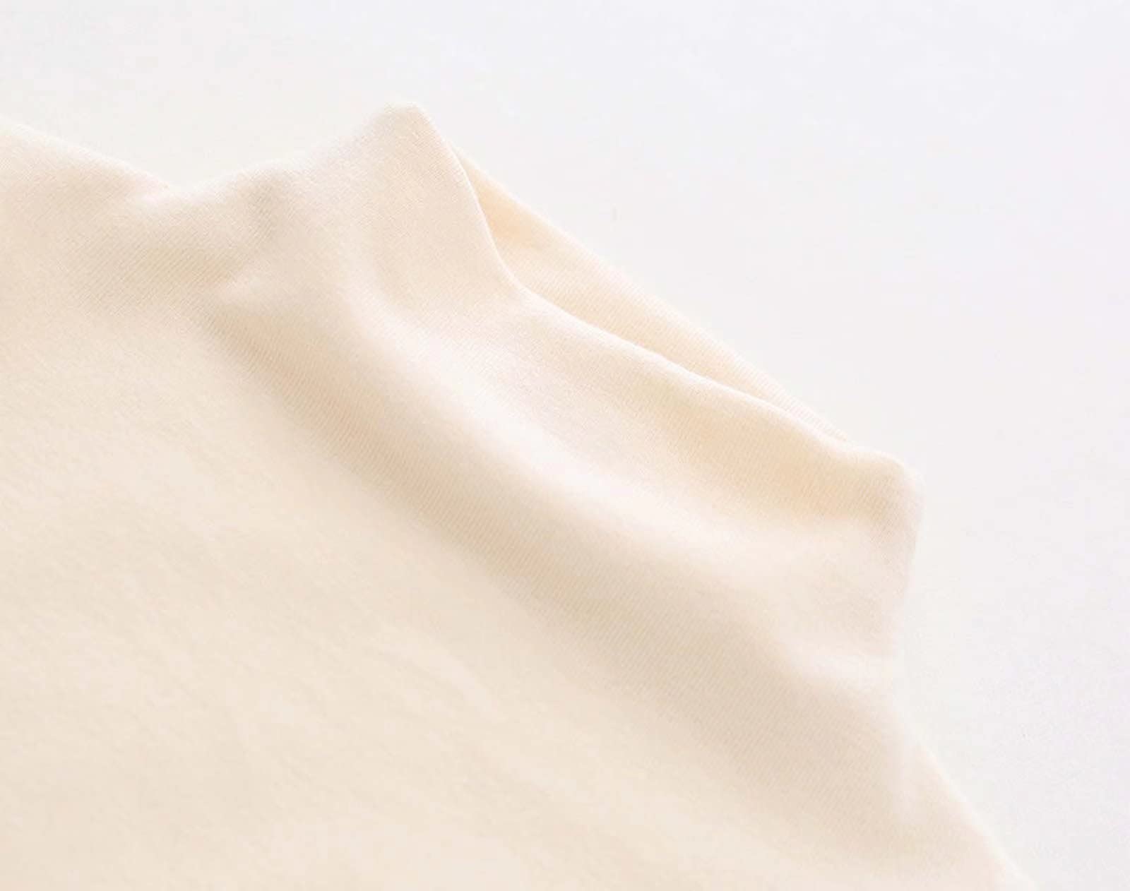 Hstyle Unisex Kids Baby Girls Cotton Solid Color Turtleneck T-Shirt Long Sleeve Tee Plain Stripe Tops Beige