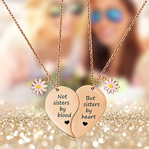 Mjartoria Bff Necklace For 2-Split Heart Necklace Not Sisters By Blood Pendant Best Friend Friendship Necklace Set Of 2 Valentines Day Gifts For Her #TOP4