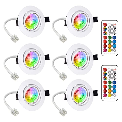 LED Spots Encastrables Orientable GU10 Ampoule RGB Couleur Changement Lampe Blanc Chaud 2700K de plafond du Jour Plafonnier Encastré 6W AC 85V-265V Spot Bulb Rond métal avec Télécommande(6er Set)