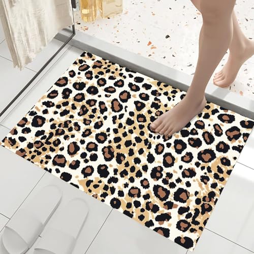 Tapis imprimé léopard beige 50x80cm lavable et antidérapant pour entrée
