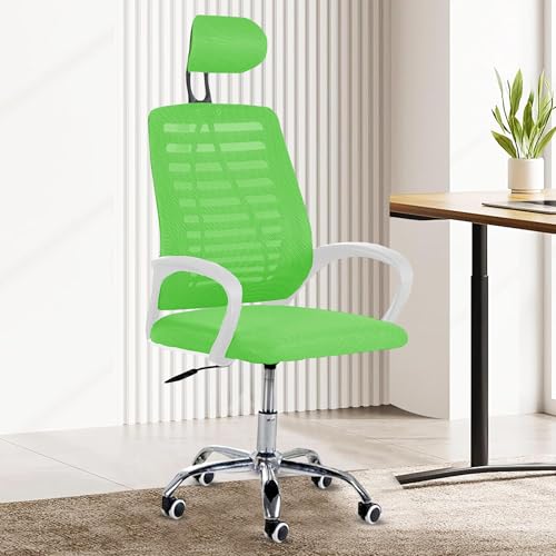 Image of Casa Copenhagen,Mesh Office Desk,Rocking, Ergonomic Computer Chair Adjustable High with Headrest and Comfortable Armrest Swivel Chair - Leaf Green & White Handle