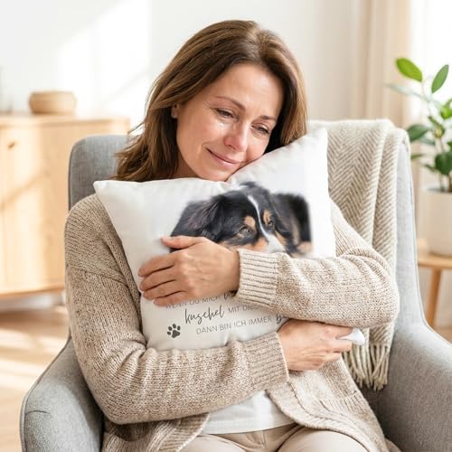 DEL MÀ Unique & Personal Andenken an verstorbenen Hund personalisiert Kissen mit Foto zur Erinnerung & Trauer Dekokissen mit Spruch Hundebesitzer Hundehalter Geschenk 40x40 cm inkl. Füllung