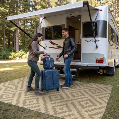 Image of GENIMO Outdoor Rug, Waterproof Plastic Rugs for Patio, 5'x8' Oat Beige