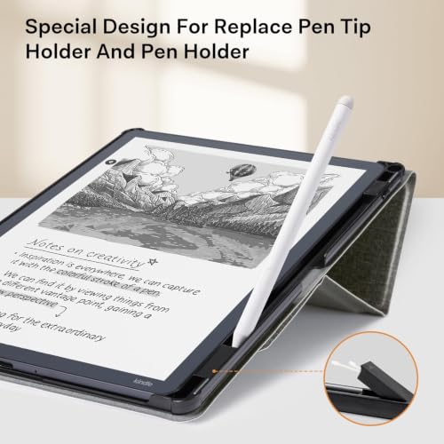 Image of CoBak Case for 11 inch Kindle Scribe 3rd Generation 2025, Kindle Scribe Colorsoft with Two Viewing Angles - All New PU Leather Cover with Auto Sleep Wake, Pen Holder. Fabric Gray