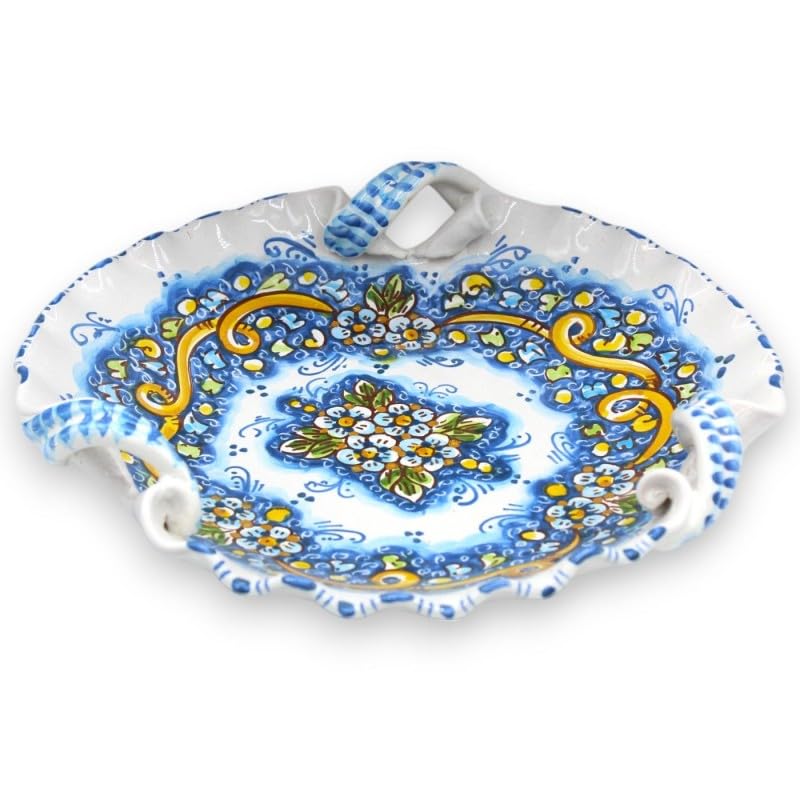Céramique de Caltagirone : centre de table artisanal Sicilia Bedda floral bleu Ø33cm