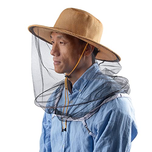 ZffXH Sombrero de Pesca para Hombre, Sombrero de Apicultura, Mosquito, Sombrero de Red de ala Ancha, Sombreros de Red para Insectos, Disfraz de guardián de Abejas, protección Solar, antiinsectos
