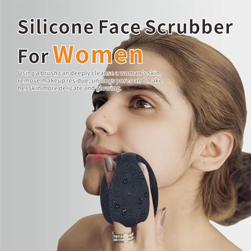 Image of Silicone Face Scrubber,Manual Exfoliating Brush,Handheld Facial Cleansing Brush for Women Men-Blackhead Removing Pore Cleansing Massaging for Sensitive, Delicate, Dry Skin (Black+Black)