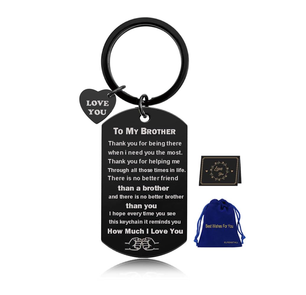 Elfenstall Brother Sister Gifts I Love You Keychain Birthday Thanksgiving Christmas Graduation Gift Ideas Boys Teen Men Adults Key Chain Jewelry Pendant Brother From Friend Sisters Black