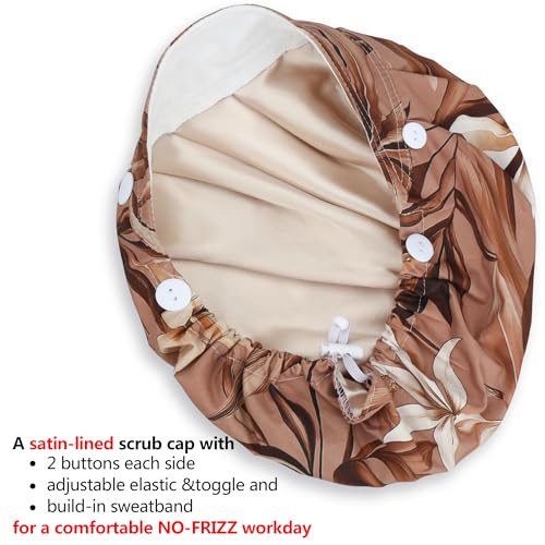 Image of ABAMERICA Bouffant Caps with Button and Sweatband, Adjustable Scrub Caps for Women Men, One Size Multi Color