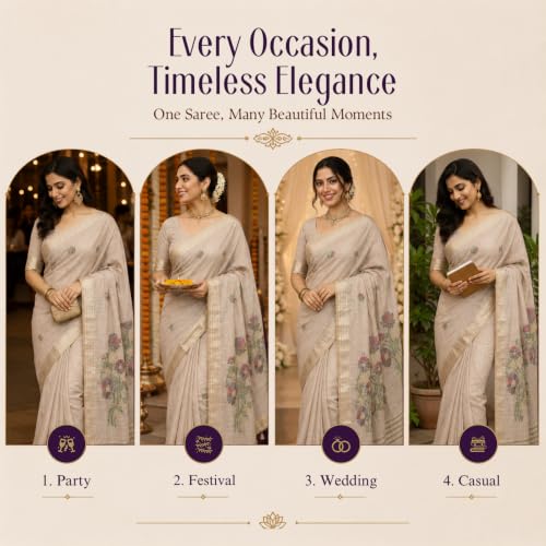 Image of Premium Cotton Jamdani Saree with Woven Floral Pallu & Matching Blouse Piece | Soft Lightweight Ethnic Wear for Women