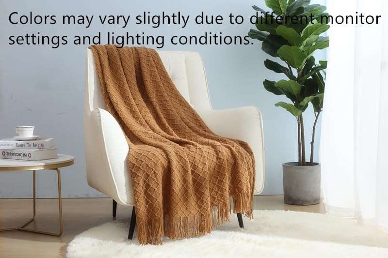 Image of CREVENT Home Farmhouse Decor Rustic Couch Sofa Chair Bed Throw Blanket, Soft Warm Light Weight for Travelling in Spring Summer (50''X60'' Light Brown)