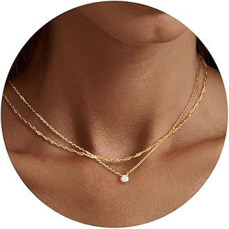 Dainty 14k Gold Plated/Silver Cubic Zirconia Necklaces for Women, Simple CZ Jewelry Necklaces Trendy Gifts