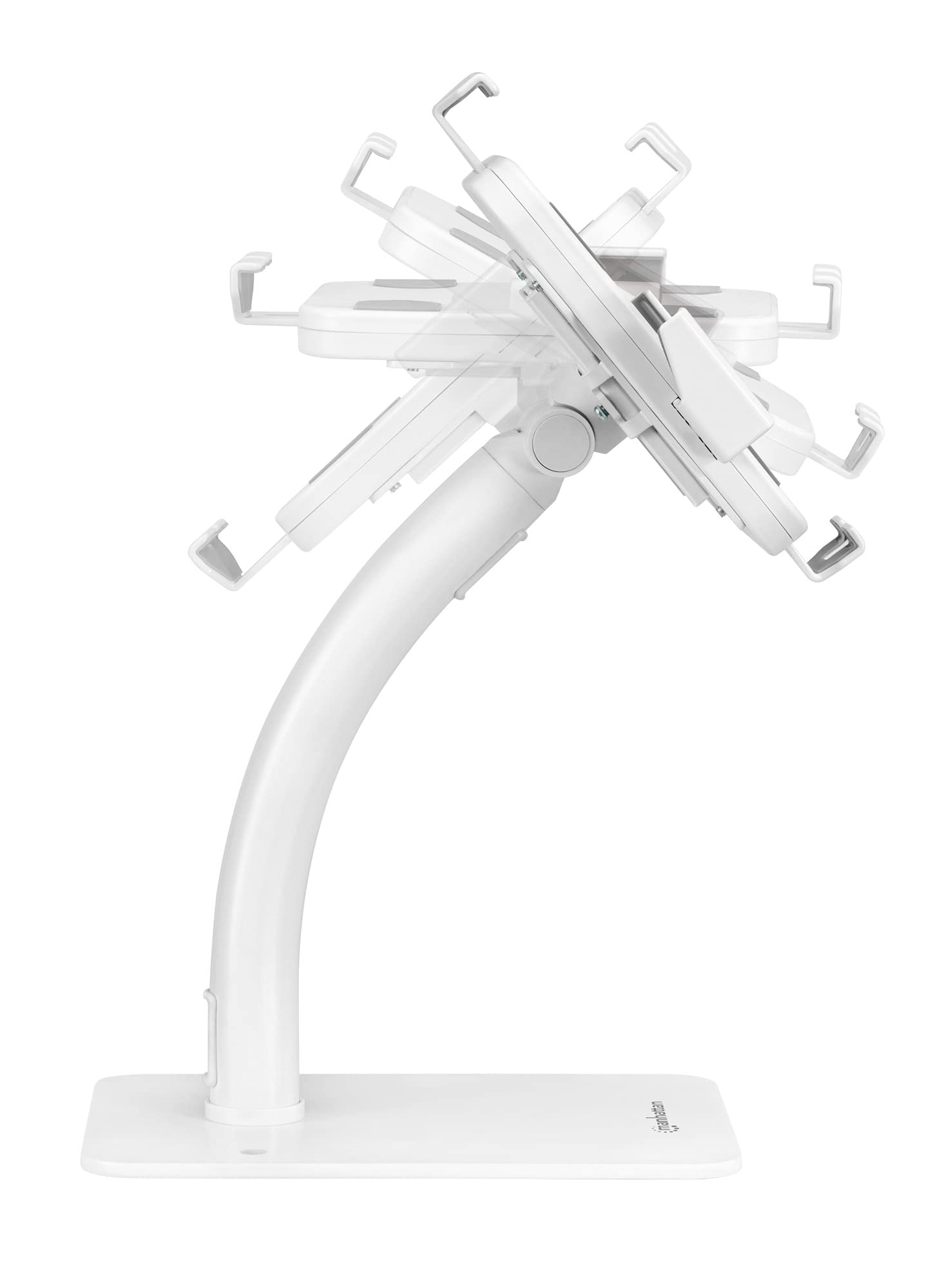 Manhattan Supporto da tavolo antifurto con supporto per tablet e iPad, per tablet da 7,9" a 11", girevole a 360°, inclinabile da 20° a -110°, autoportante, bianco, 406352