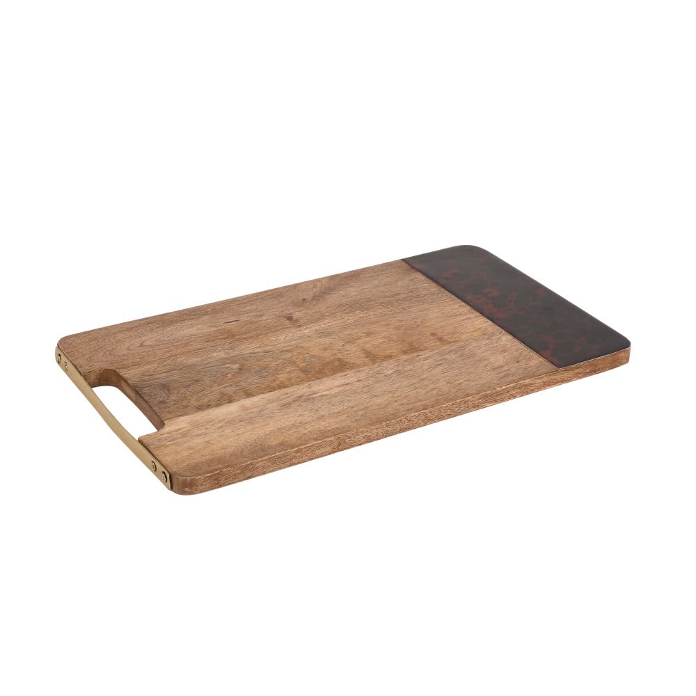 Artesà Gold Mango Wood Rectangular Serving Platter With Tortoiseshell Resin Edge - Wood - Mango Wood - Serving Platter