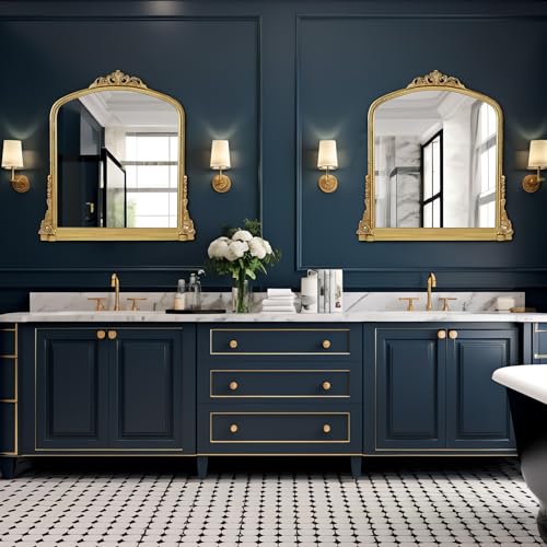 Decor Trends Traditional Ornate Arched Wall Mirror Baroque Vintage Framed Bathroom Vanity Large Rectangle Gilded, 34''H x 32'' W, Antique Gold