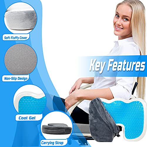 Ellostar Gel Seat Cushion For Office Chair And Car, Premium High Density Comfort Memory Foam With Non Slip Bottom For Office Chair Cushion, Car, Coccyx Tailbone Support Sciatica Lower Back Comfort #TOP4