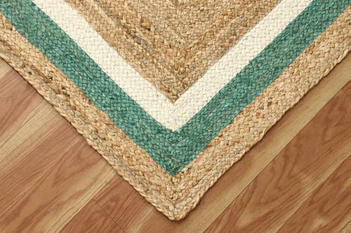 Tapis à tissage plat beige et bleu turquoise facile à nettoyer pour salon - 8