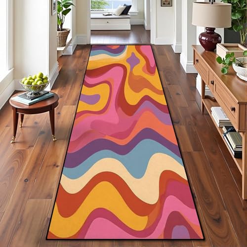 Runner Rug 2x8 Machine Washable Groovy Retro Seamless Disco Wavy