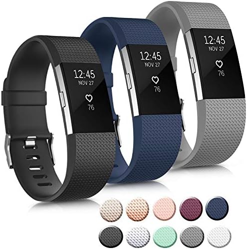 3 Pack Sport Bands Compatible with Fitbit Charge 2 Bands Women Men, Adjustable Replacement Strap Wristbands for Fitbit Charge 2 HR Small Large