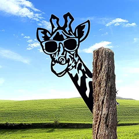 Luccyle Metal Donkey Garden Ornaments,Funny Farm Peeping Animals Garden Indoor Patio Fence Hanging Ornaments,Outdoor Home Donkey Animals Garden Decor Sculptures (Giraffe) Cover