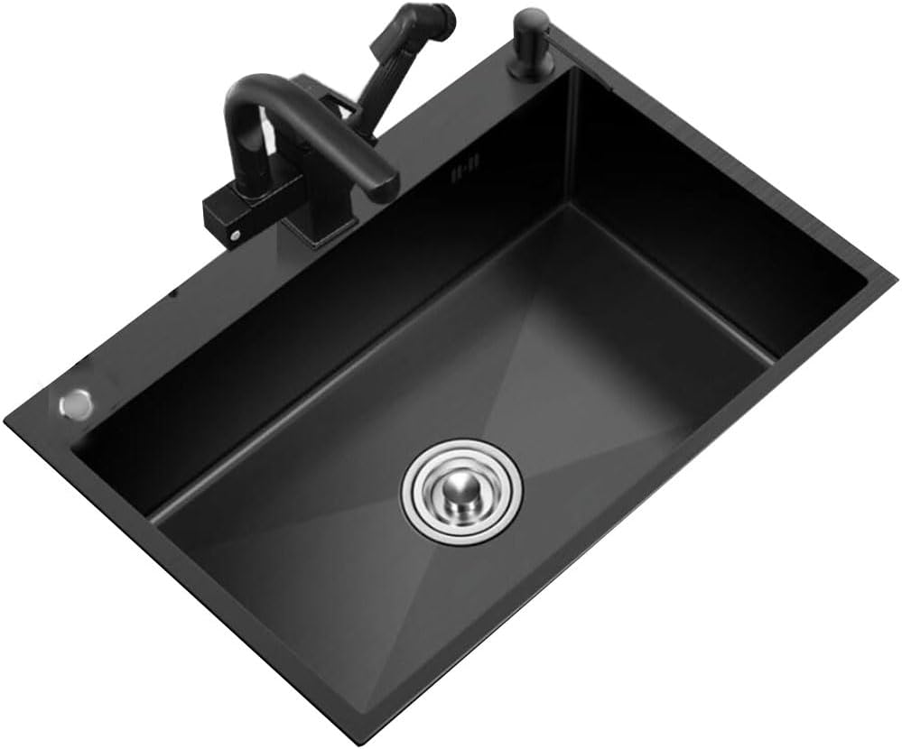 Kitchen Hotel Apartment Kitchen Siphon Sink Countertop Vegetable Washing Basin Stainless Steel Sink Durable and Practical Bar Sink Sinks (Color : Black Steel, Size : 55 * 45 * 20cm)