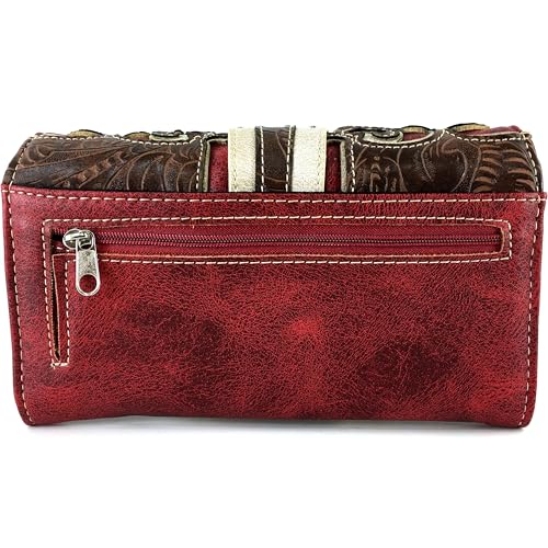 Justin West Tooled Laser Cut Leather Solid Rhinestone Silver Buckle Wristlet Trifold Wallet Attachable Long Strap3