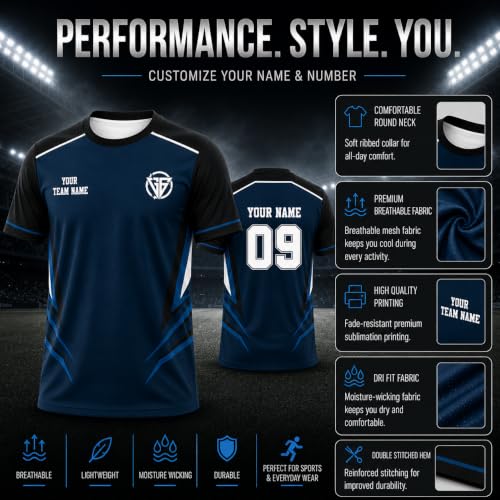 Image of Teemates Custom Team Sports Jersey Personalized Name Number Shirt for Men Women Kids, Custom Logo Athletic Jersey, Quick Dry Performance Team Uniform for Football Cricket Volleyball