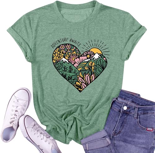 Graphic T-Shirts for Women Hiking Camping Trip Compass Printed Vintage Summer Casual Tees Holiday Workout Tops