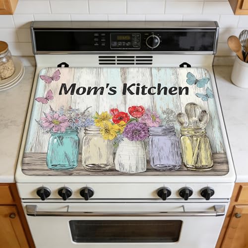 Image of Multi-Design Silicone Stove Cover for Glass /Electric Stoves - 3-in-1 Heat-Resistant Protector Mat, Mother Kitchen Gifts 28 inchx20 inch (Vintage Flower Vases, 28 inch L x 20 inch W)