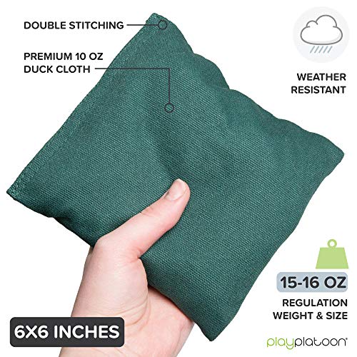 Play Platoon Weather Resistant Cornhole Bags - Set Of 8 Regulation Corn Hole Bean Bags - Hunter Green & Yellow - Durable Duck Cloth Corn Hole Bags For Tossing Game, Includes Tote Bag #TOP1