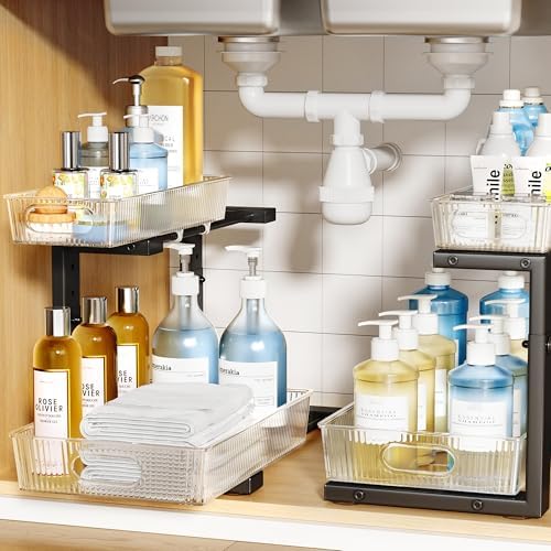 2 Pack Under Sink Organizer, 2-Tier Pull Out Cabinet Organizer, E...
