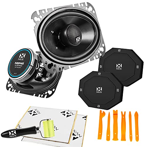 NVX NSP46 300W Peak (100W RMS) 4" x 6" 2-Way N-Series Coaxial Car Speakers with 20mm Silk Dome Tweeters with Speaker Baffles, Sound Dampening, Roller, and Panel Removal Kit