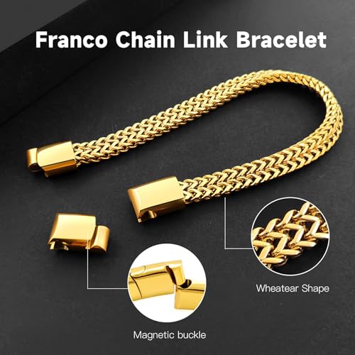 Stainless Steel Franco Chain Bracelets for Men - 6mm/8mm/10mm/12mm Width, 7.5"/8.3" Length, Black & 18K Metal, Durable and Adjustable Cuban Link Bracelet4