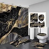 Jayden Madge 4PCS Grey Black Marble Shower Curtain Set, Luxury Gold Glitter Funny Quotes Crack Marbl