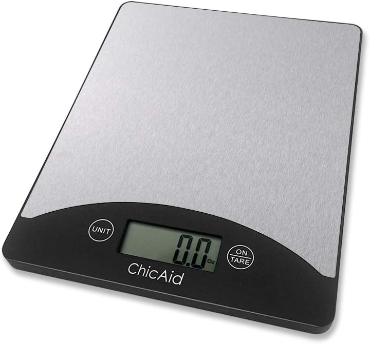 Digital Kitchen Food Scale, ChicAid Multifunction Weighing Scale for Baking Cooking Dieting, 11lb 5kg, LCD Display, Lightweight and Portable, Stainless Steel Top, Easy to Clean