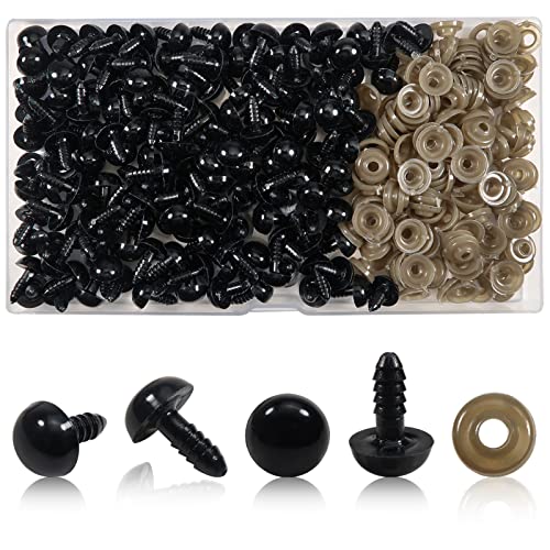 TOAOB 150pcs 12mm Black Round Plastic Safety Doll Eyes with 150pcs Washers for Crafts Jewellery DIY Making Stuffed Animal Puppets