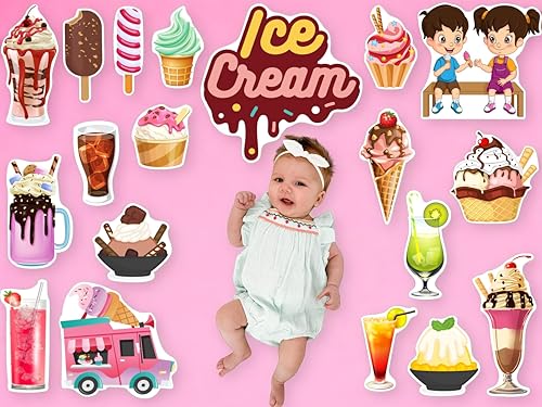 Image of 20+ Icecream Photo Booth Props | Baby Shower & Birthday Party Cards | Premium Cardstock Material | Perfect for Newborn Photoshoot & Cake Smash