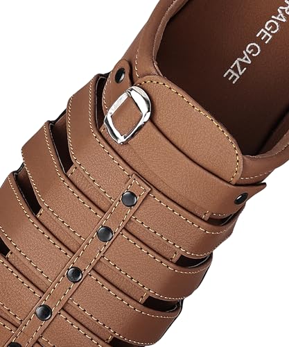 Image of Men's Fashion Sandals - Comfortable Fisherman, Premium PU Padding, Synthetic Leather, Closed-Toe Summer Outdoor Sandals, Tan - Stylish and Durable Footwear
