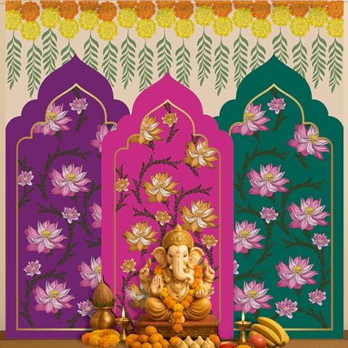 Image of Party Propz Multicolor Lotus Print Backdrop Decoration Cloth - 1Pc 5ft*5ft Ganpati Decoration Setup for Home, Varamahalakshmi Decorative Items, Pooja Backdrop Cloth, Krishna Janmashtami, Haldi Decor