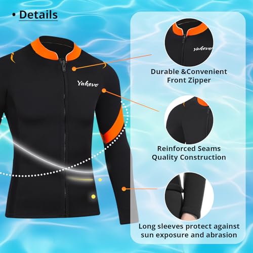 Camiseta para hombre y mujer de neopreno, 3mm, manga larga, con cremallera frontal, para snorkeling, natación, surf, buceo y deportes acuáticos miniatura 5