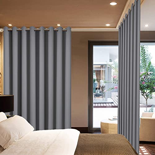 Yakamok Wide Thermal Blackout Patio Door Curtain Panel, Sliding Door Insulated Grommet Curtains, Extra Wide Curtains for Sliding Glass Door, Grey, W70 x L84, 1 Panel