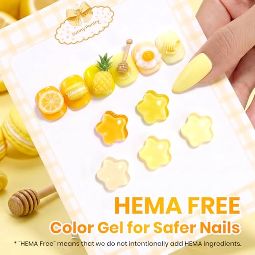 Image of Beetles Yellow Gel Polish Set - Sunny Pantry with Color Card, 6Colors HEMA-Free Yellow Gel Nail Polish Set 15ML Full Size, Long-Lasting Soak Off UV Lamp Summer Summer Nails Art